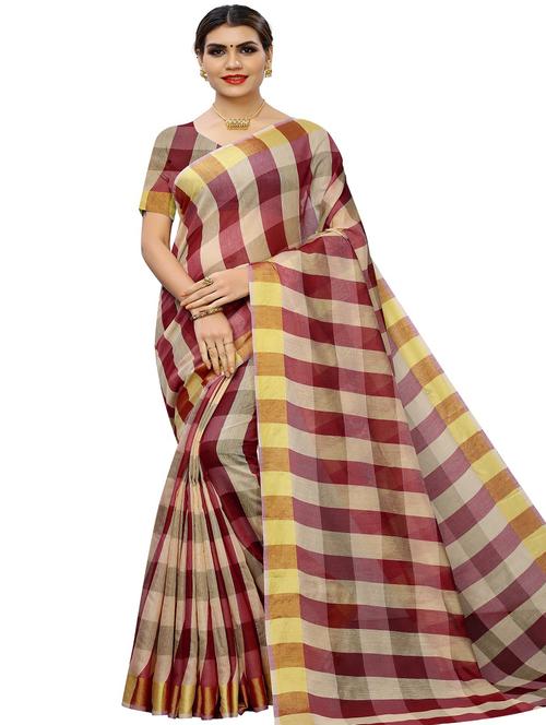 checkered printed saree with blouse - 17558545 - Standard Image - 1