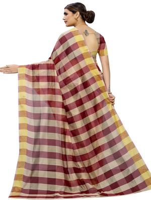 checkered printed saree with blouse - 17558545 - Standard Image - 2