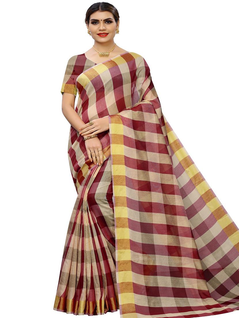 checkered printed saree with blouse - 17558545 - Zoom Image - 1