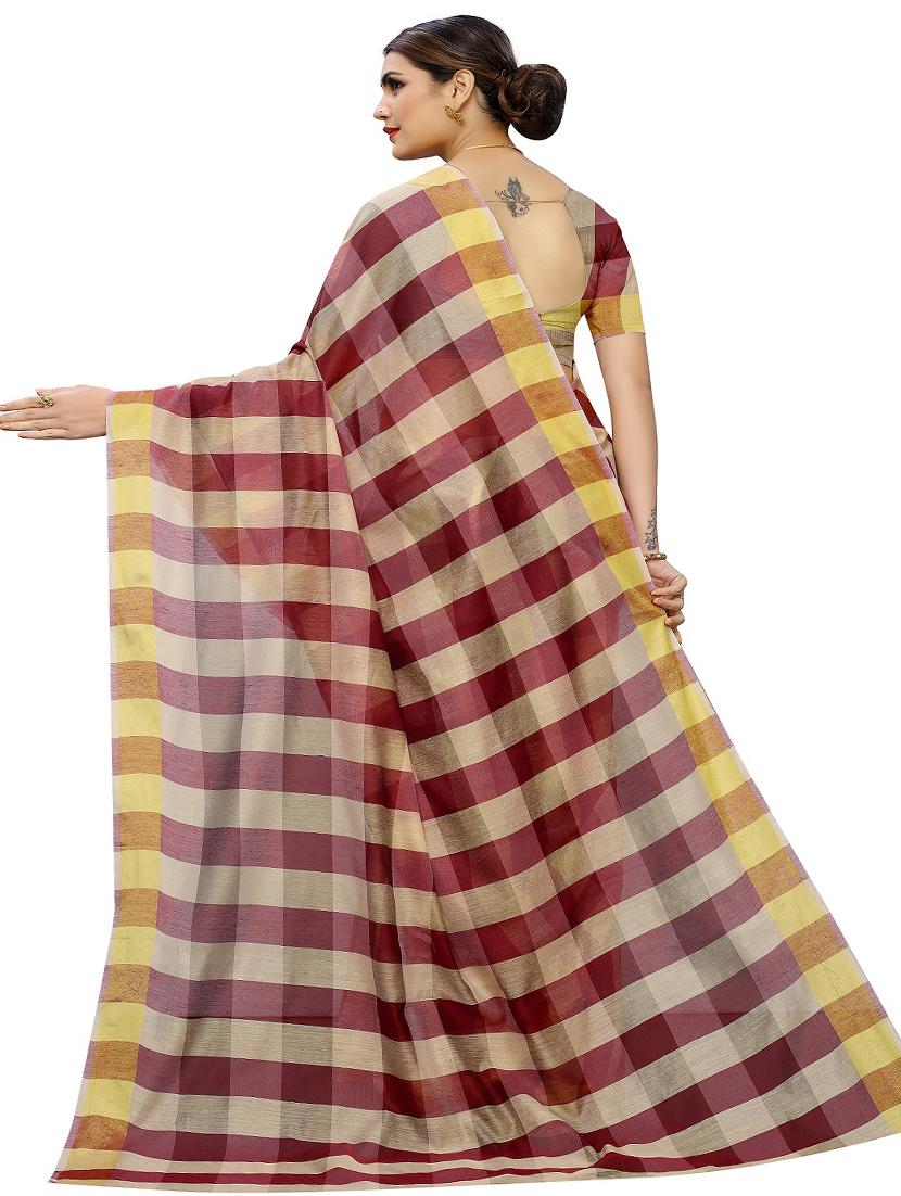 checkered printed saree with blouse - 17558545 - Zoom Image - 2