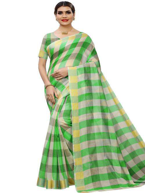 checkered printed saree with blouse - 17558546 - Standard Image - 1