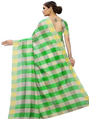 checkered printed saree with blouse - 17558546 - Standard Image - 2