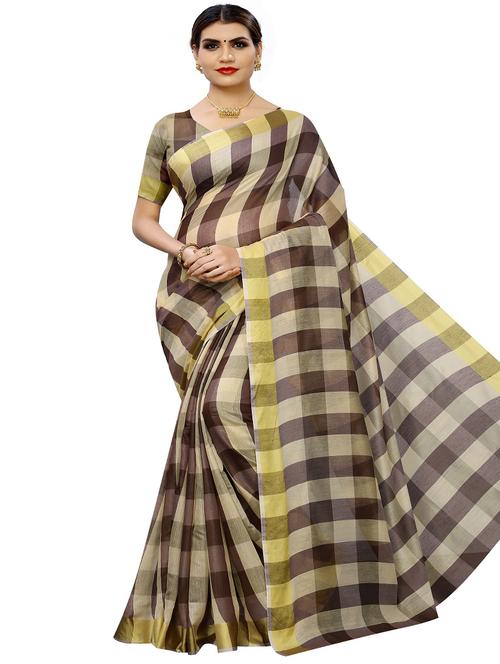 checkered printed saree with blouse - 17558547 - Standard Image - 1