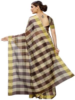 checkered printed saree with blouse - 17558547 - Standard Image - 2