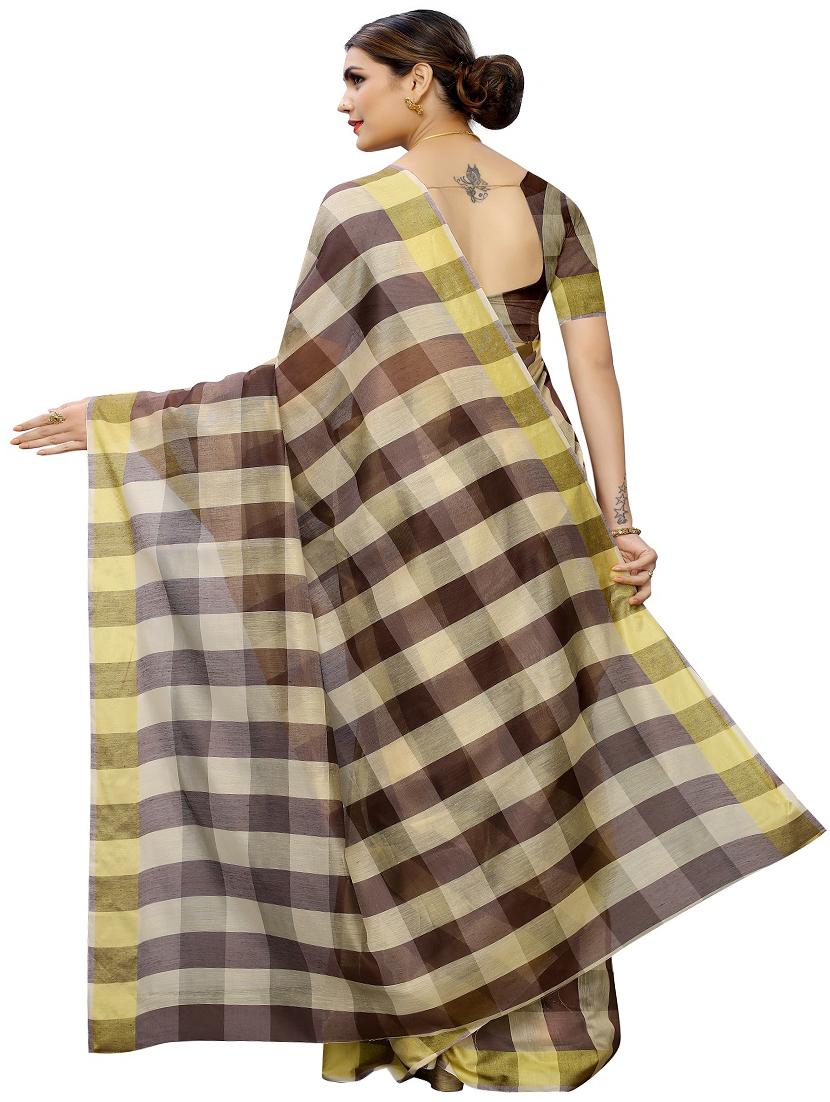 checkered printed saree with blouse - 17558547 - Zoom Image - 2