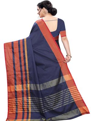 stripe printed saree with blouse - 17558550 - Standard Image - 2