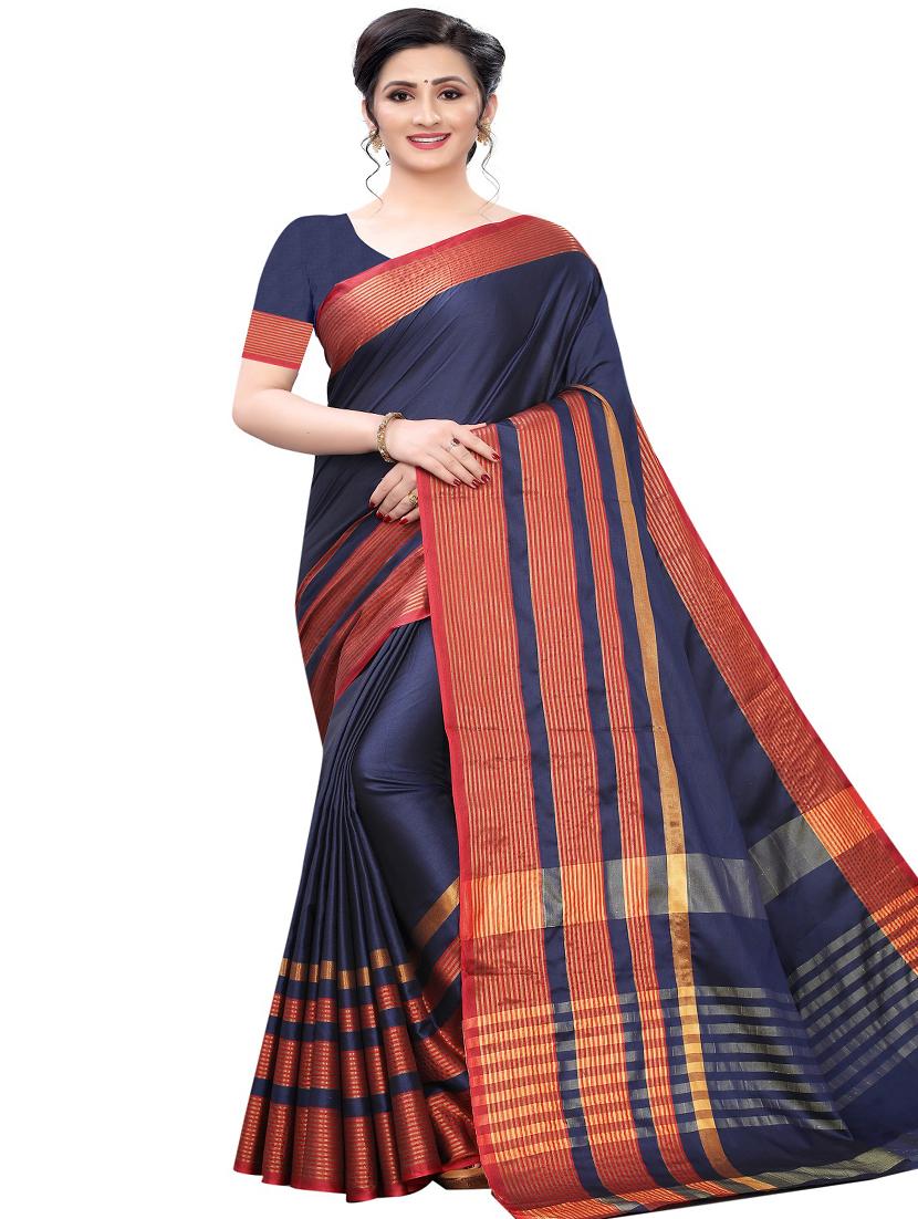 stripe printed saree with blouse - 17558550 - Zoom Image - 1