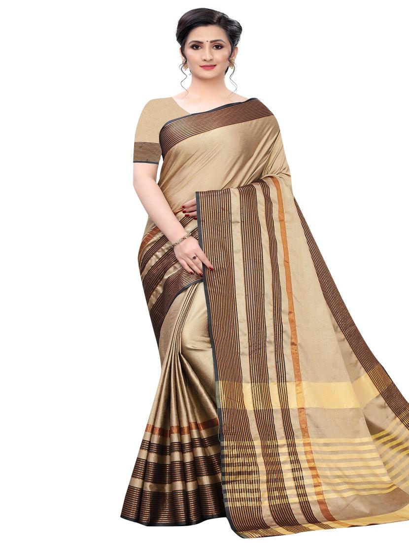 stripe printed saree with blouse - 17558551 - Zoom Image - 1