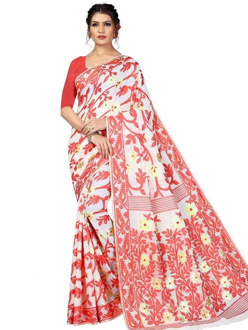 self design jamdani saree with blouse - 17558553 - Standard Image - 1