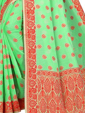 self design bordered saree with blouse - 17558564 - Standard Image - 3
