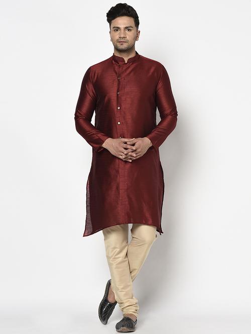 maroon self design long kurta - 17558596 - Standard Image - 1