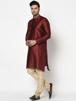 maroon self design long kurta - 17558596 - Standard Image - 2