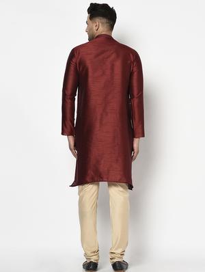 maroon self design long kurta - 17558596 - Standard Image - 3