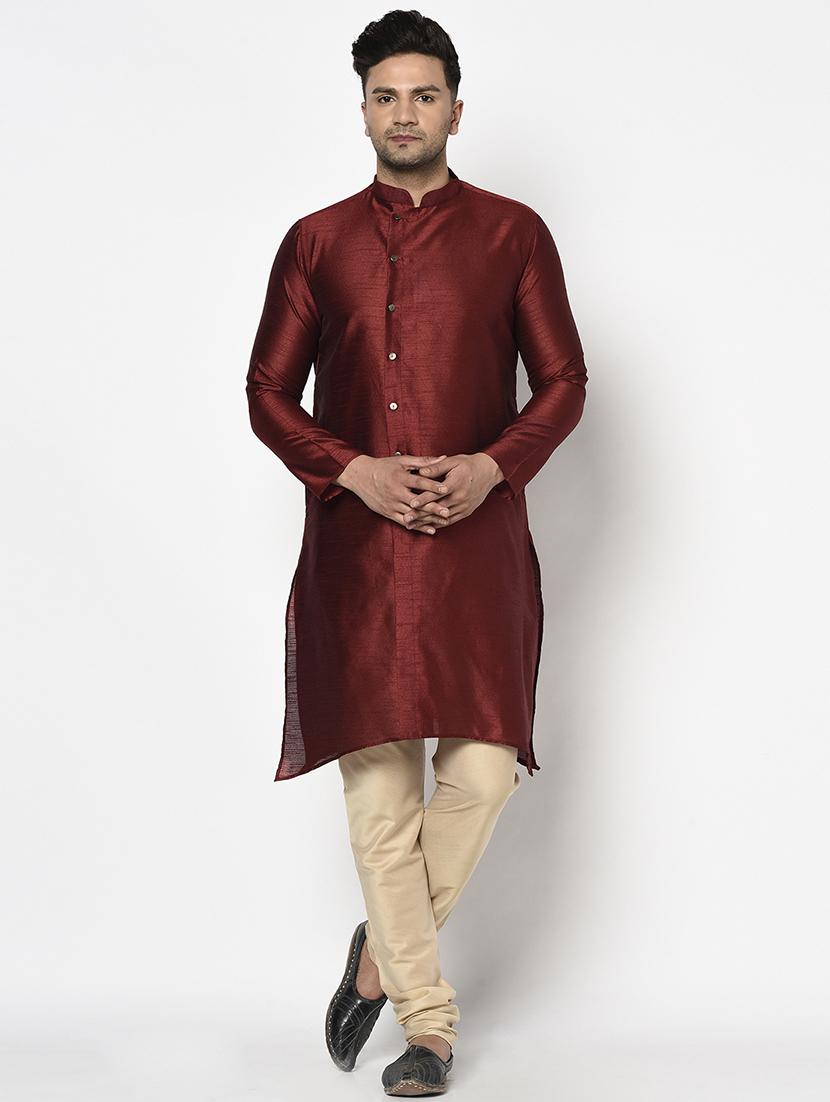maroon self design long kurta - 17558596 - Zoom Image - 1