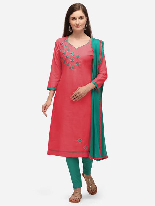pink cotton straight pant suits unstitched suit - 17559028 - Standard Image - 1