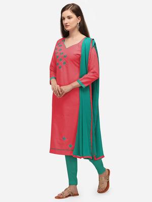 pink cotton straight pant suits unstitched suit - 17559028 - Standard Image - 2