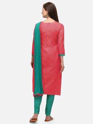 pink cotton straight pant suits unstitched suit - 17559028 - Standard Image - 3
