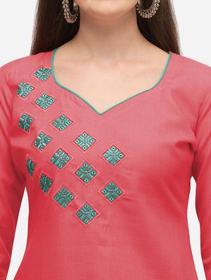pink cotton straight pant suits unstitched suit - 17559028 - Standard Image - 4
