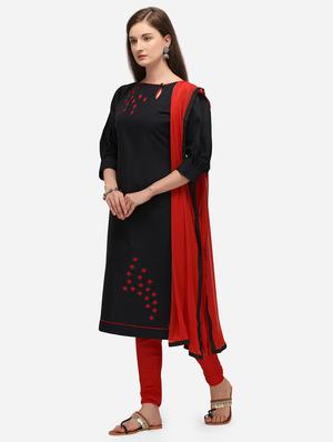 black cotton straight pant suits unstitched suit - 17559029 - Standard Image - 2