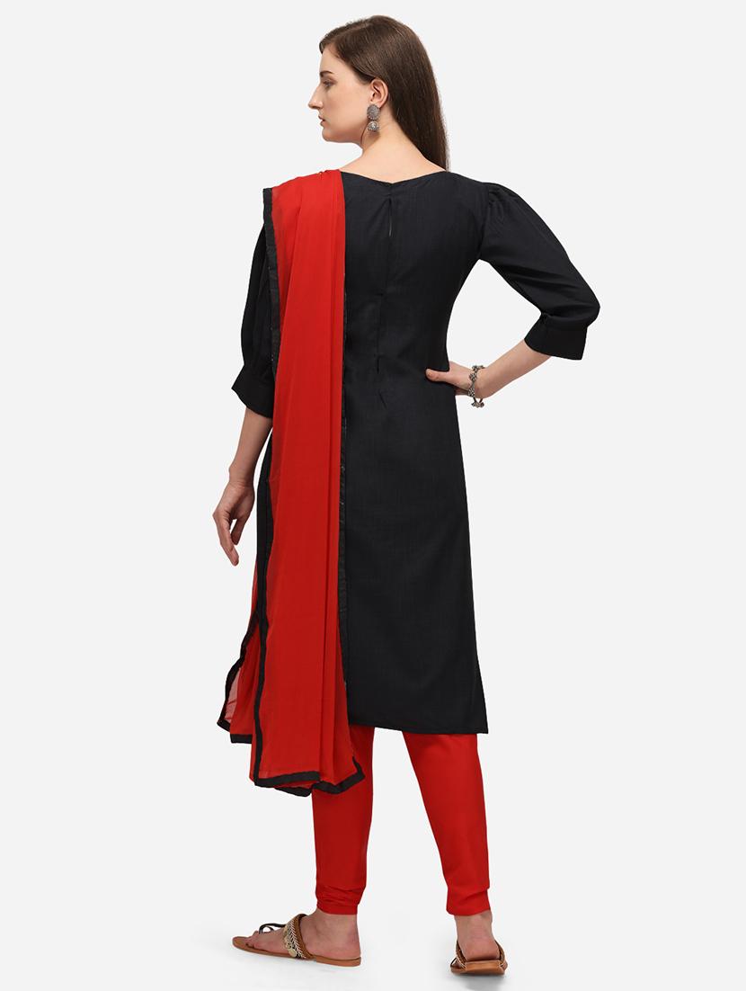 black cotton straight pant suits unstitched suit - 17559029 - Zoom Image - 3