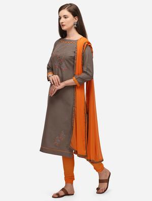 brown cotton straight pant suits unstitched suit - 17559030 - Standard Image - 2