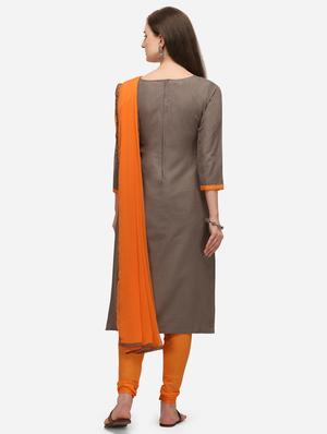 brown cotton straight pant suits unstitched suit - 17559030 - Standard Image - 3