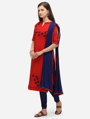red cotton straight pant suits unstitched suit - 17559031 - Standard Image - 2