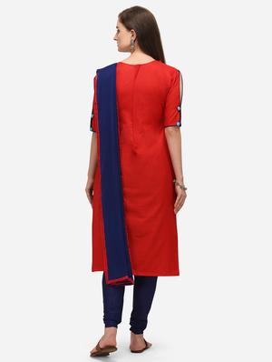red cotton straight pant suits unstitched suit - 17559031 - Standard Image - 3