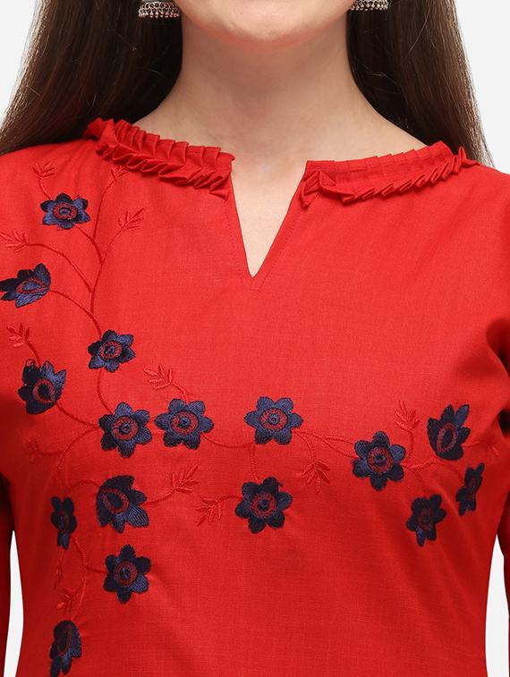 red cotton straight pant suits unstitched suit - 17559031 - Zoom Image - 4