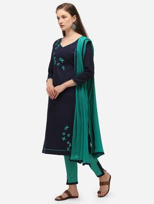 blue cotton straight pant suits unstitched suit - 17559033 - Standard Image - 2