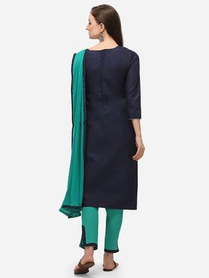 blue cotton straight pant suits unstitched suit - 17559033 - Standard Image - 3