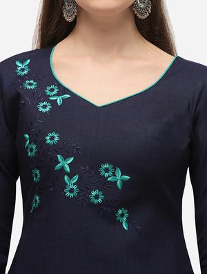 blue cotton straight pant suits unstitched suit - 17559033 - Standard Image - 4