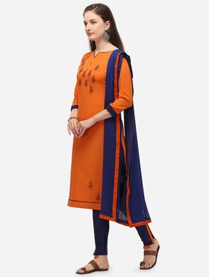 orange cotton straight pant suits unstitched suit - 17559035 - Standard Image - 2