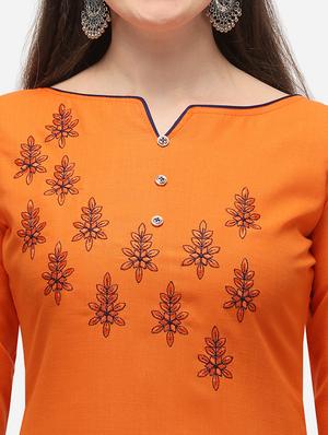 orange cotton straight pant suits unstitched suit - 17559035 - Standard Image - 4