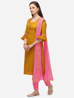 mustard cotton straight pant suits unstitched suit - 17559037 - Standard Image - 2