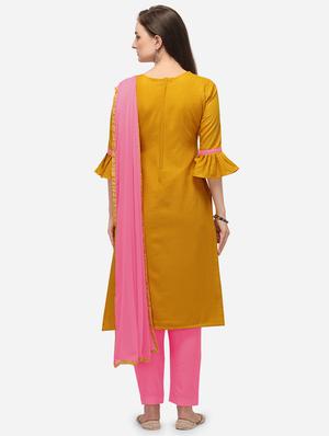 mustard cotton straight pant suits unstitched suit - 17559037 - Standard Image - 3