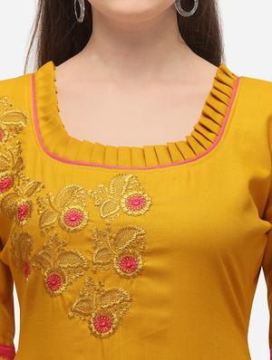 mustard cotton straight pant suits unstitched suit - 17559037 - Standard Image - 4