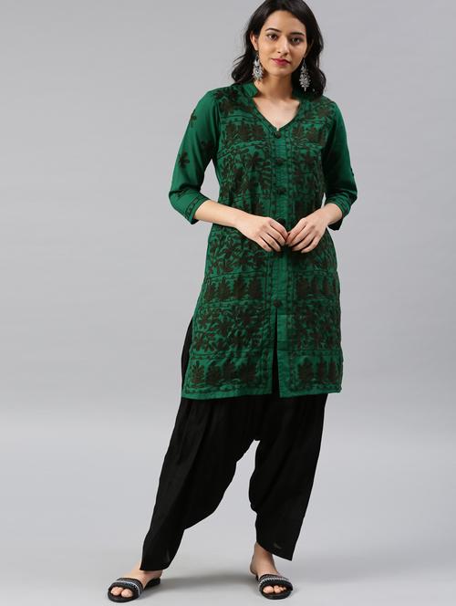 green cotton straight kurta - 17559060 - Standard Image - 1