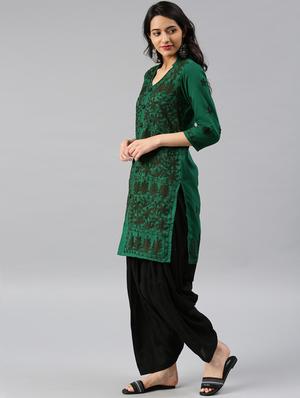 green cotton straight kurta - 17559060 - Standard Image - 2