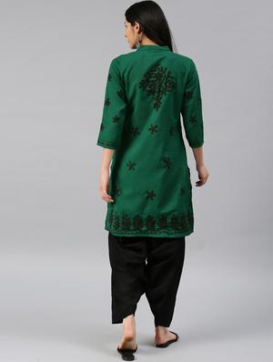green cotton straight kurta - 17559060 - Standard Image - 3