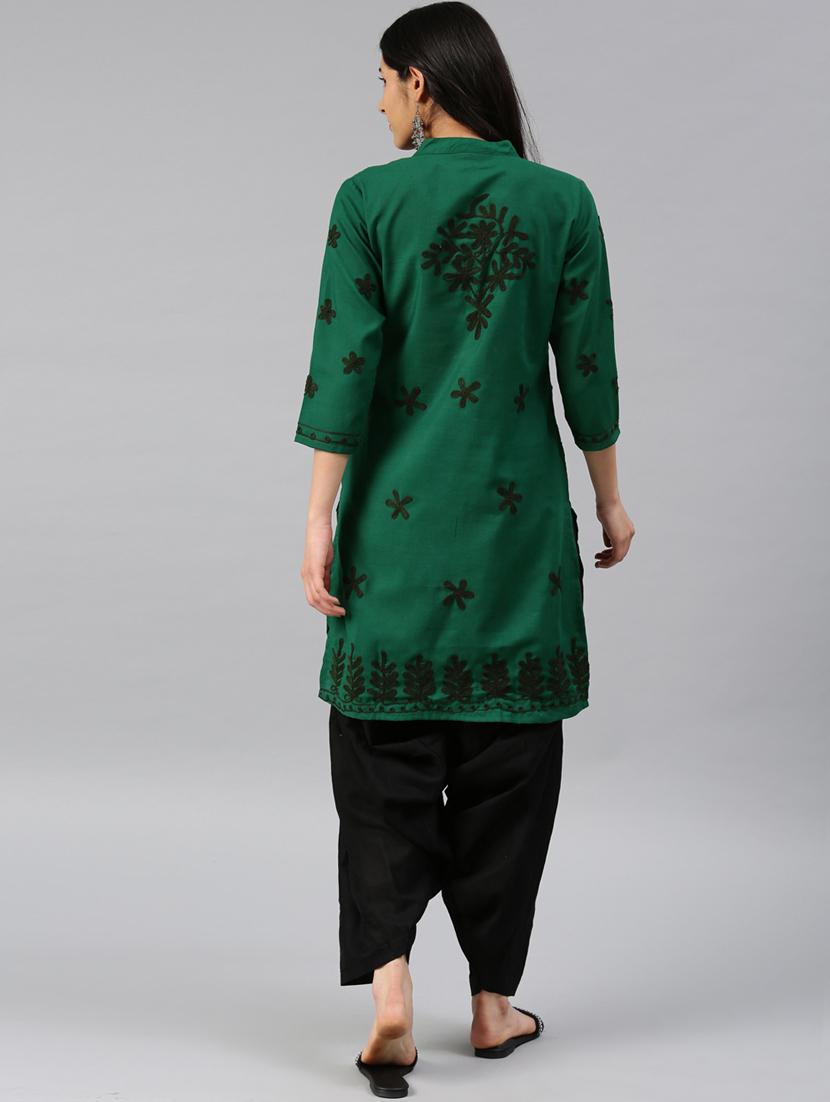 green cotton straight kurta - 17559060 - Zoom Image - 3