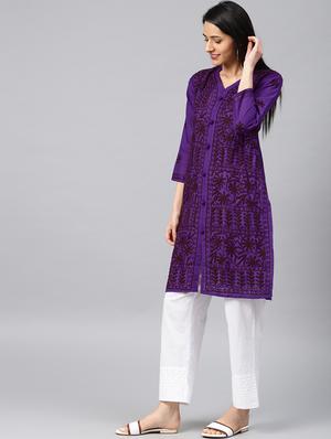 chikankari straight kurta - 17559062 - Standard Image - 2