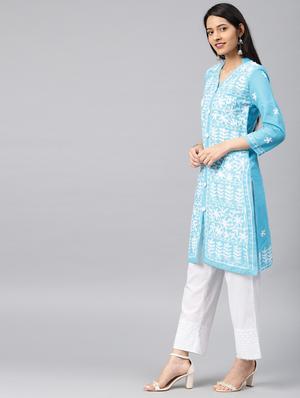 chikankari straight kurta - 17559070 - Standard Image - 2