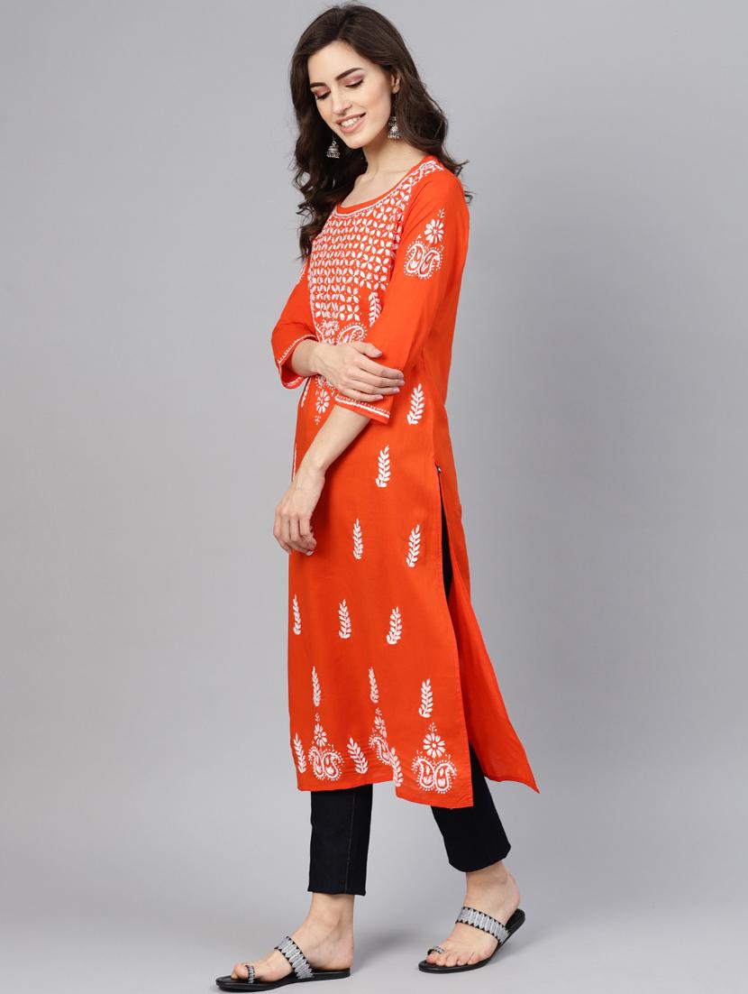 chikankari straight kurta - 17559142 - Zoom Image - 2
