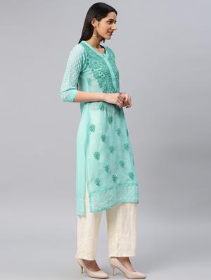 chikankari straight kurta - 17559216 - Standard Image - 2
