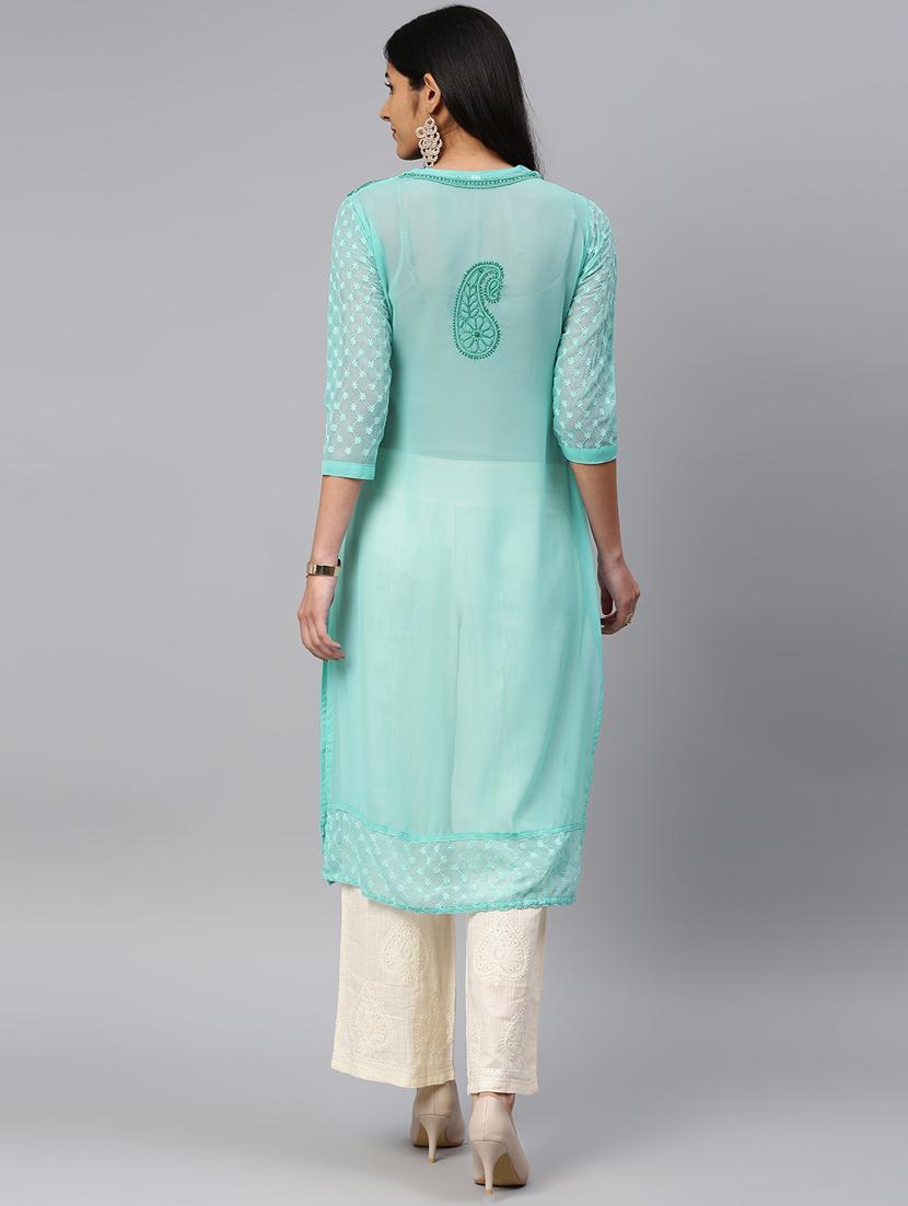 chikankari straight kurta - 17559216 - Zoom Image - 3