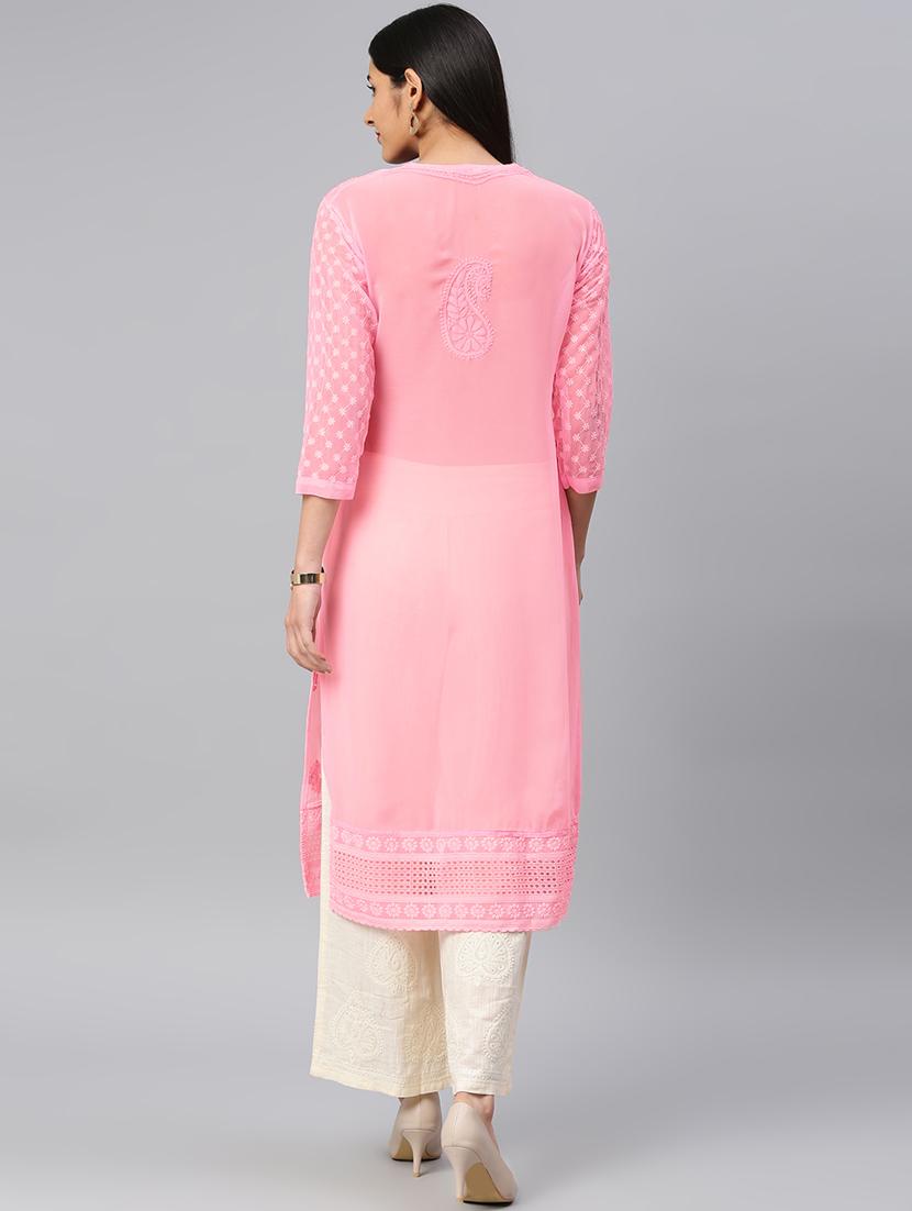 chikankari straight kurta - 17559220 - Zoom Image - 3