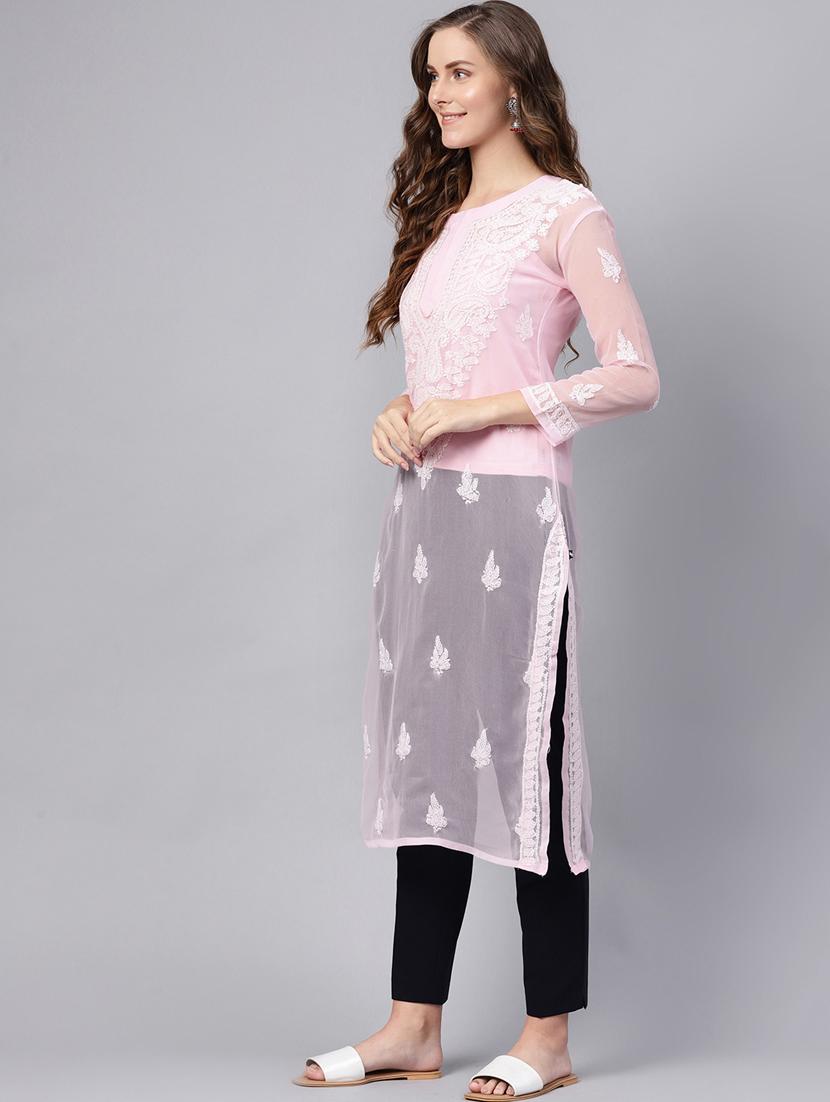 chikankari straight kurta - 17559226 - Zoom Image - 2