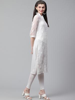 white georgette straight kurta - 17559238 - Standard Image - 2