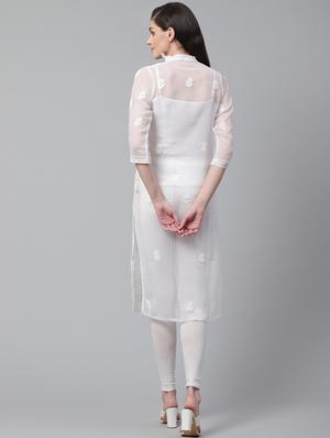 white georgette straight kurta - 17559238 - Standard Image - 3